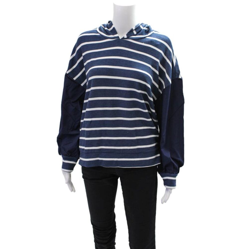 Chaser Womens Balloon Sleeve Striped Casual Cuff Detail Hoodie Blue Size L